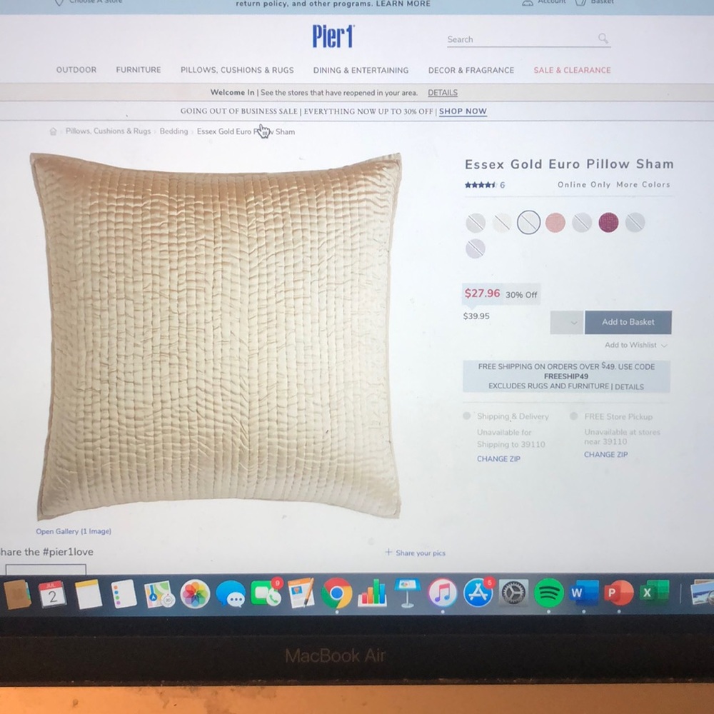 Pier 1 Gold Euro Pillow Shams (Set of 2)